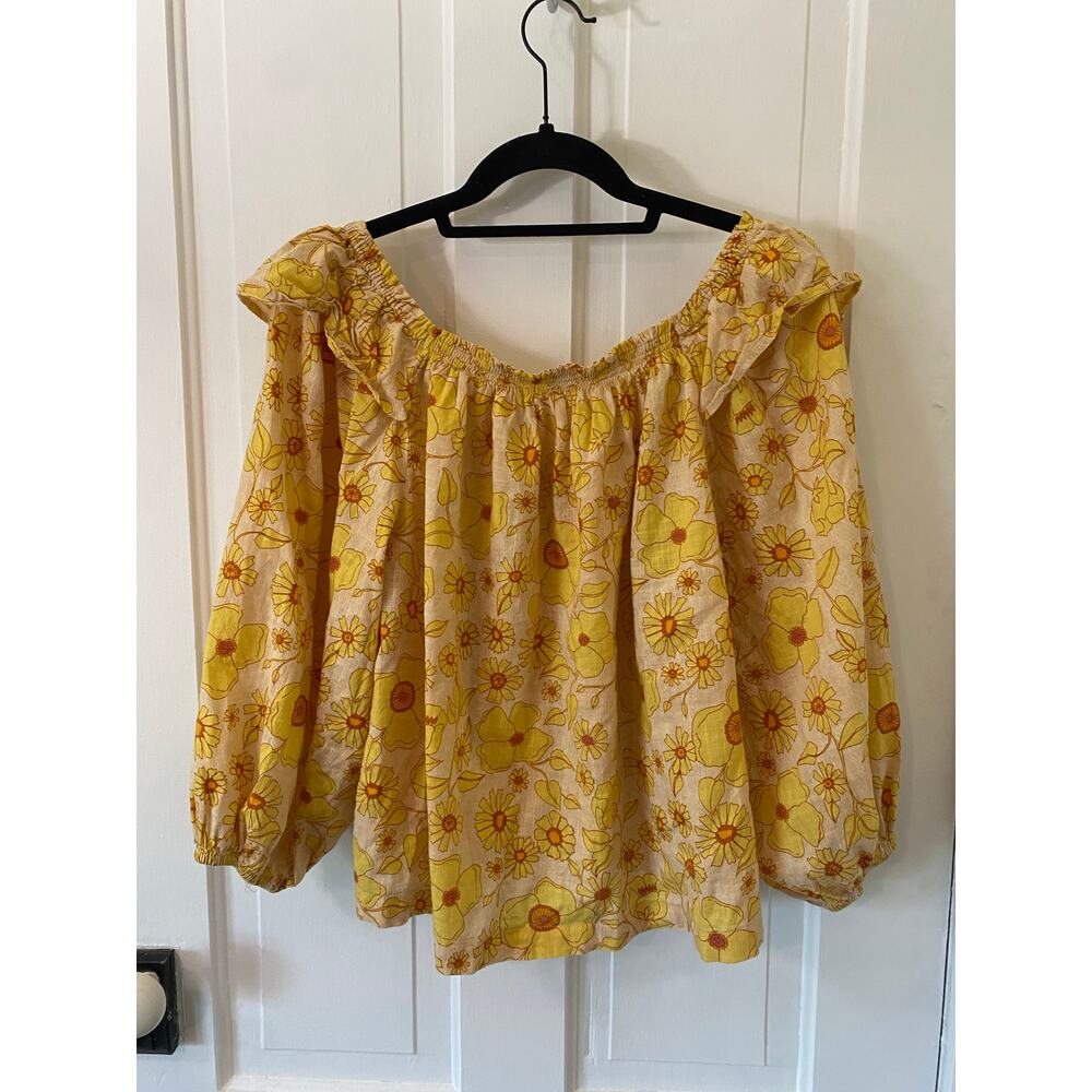 Free People Miss Daisy Printed Top Ivory yellow small Womens shirt top Flowy - Picture 3 of 7
